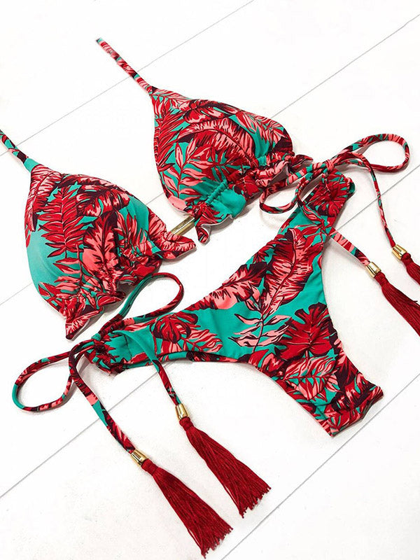 Halter Ruffled Triangle String Bikini Swimwear