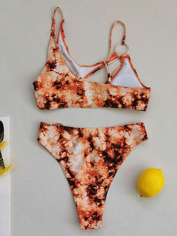 Floral Irregular Hollow High-Waisted Bikini Swimwear