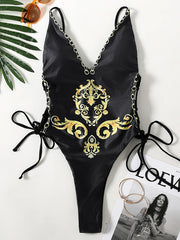 Deep V-Neck Baroque Styles One-Piece Swimwear