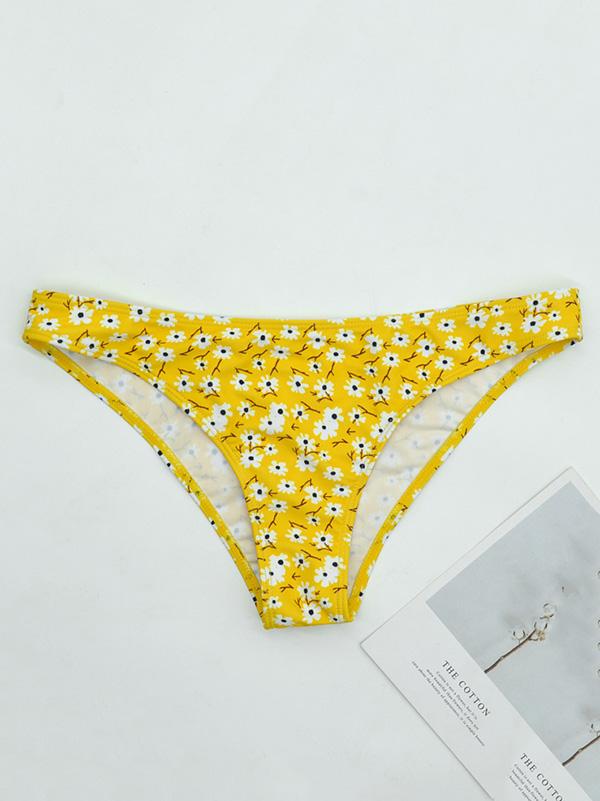 Floral-Print Color-Block Triangles Split Bikini Swimsuit