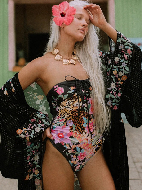 Floral-Print Bandage One-Piece Swimwear