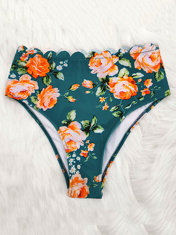 Halter-Neck Floral Falbala Bikini Swimsuit