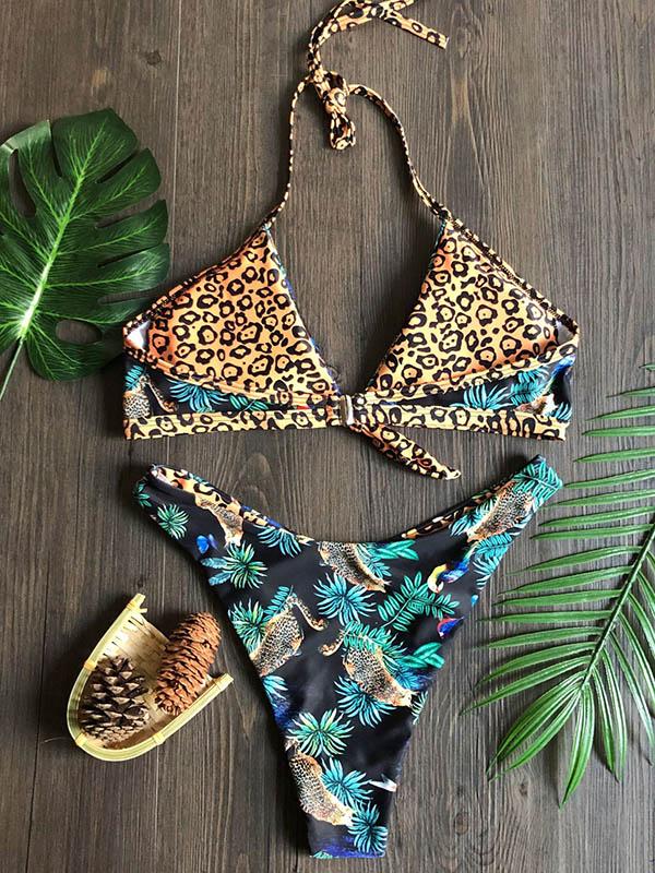 Sexy Bikini-Badeanzug mit V-Ausschnitt und Bandage-Print 