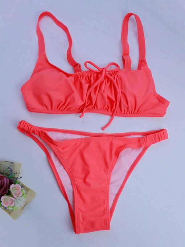 Sexy Bandeau Gathered U-Neck Split Bikini Swimsuit