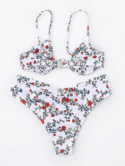 Bikini-Badeanzug mit Blumenmuster, Bügeln, Dreiecken und Schlitz 