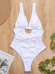 Solid Color Bandage Hollow One-Piece Swimwear