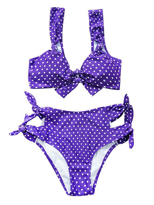 Polka-Dot Bowknot Split Bikini Swimsuit