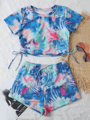 Short Sleeve Tie-Dyed Boardshort  Tankini Swimwear