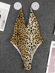 Animal Print Backless Bandage One-Piece Swimwear