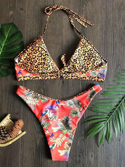 Sexy Bikini-Badeanzug mit V-Ausschnitt und Bandage-Print 