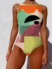 Abstract Printed Cartoon One-Piece Swimsuit