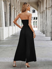 Black Jumpsuit Strapless Sleeveless Pleated Strapless Wide Summer One Piece Outfit