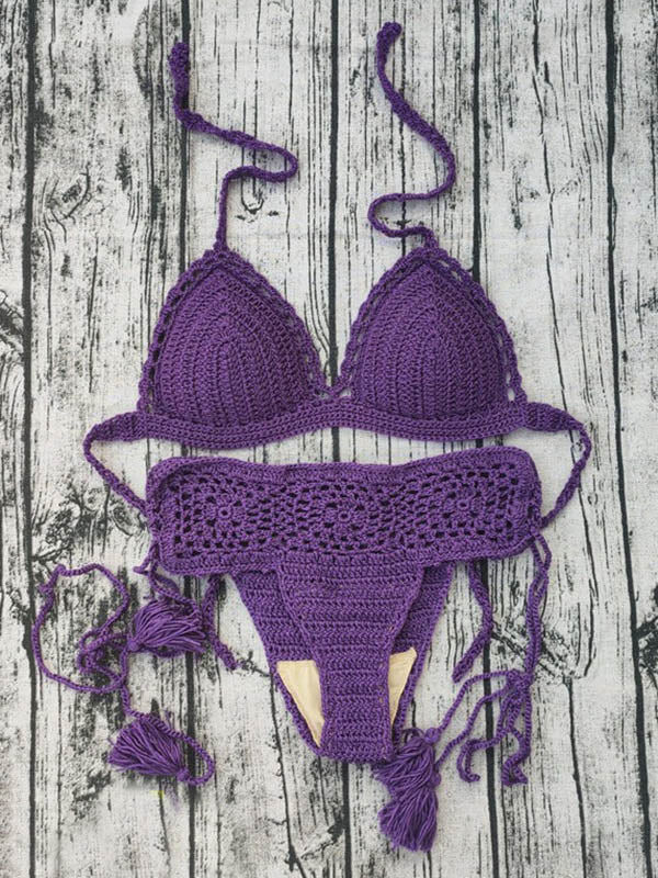 Crochetgo – Bikini-Badeanzug mit Schlitz und hohlen Dreiecken 