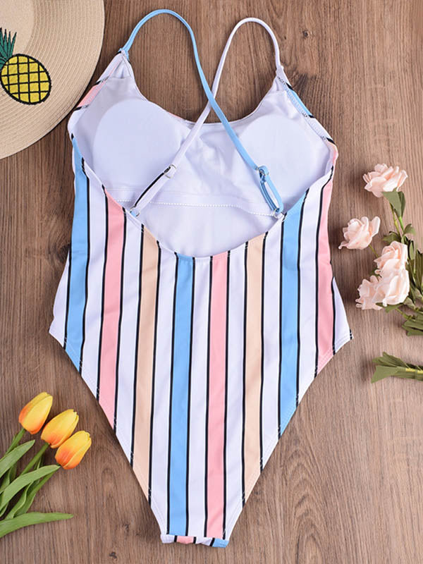 Striped One-Piece Sexy Swimsuit