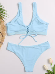 Small Fresh Bandage Hollow Split Bikini Swimsuit