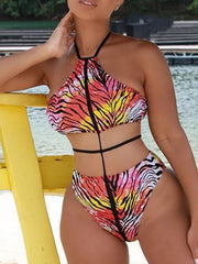 Monokini Multi-Color Striped Hollow One-Piece Swimwear