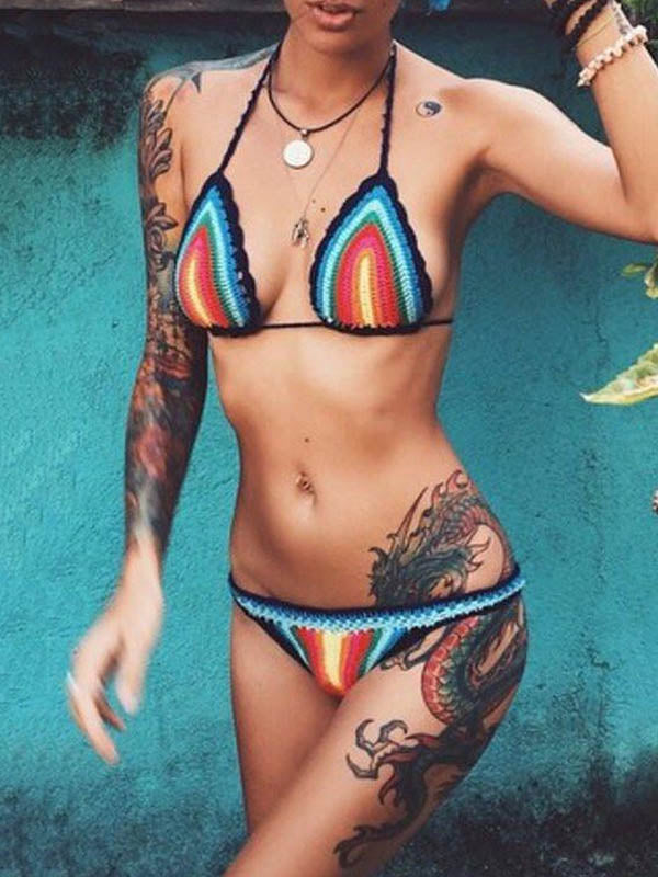 Brasilianische Bikini-Bademode mit Farbblock-Crochetgo-Dreiecken 