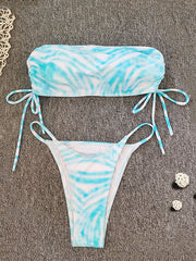 Bandeau-Bikini mit kontrastierender Farbe und Kordelzug 