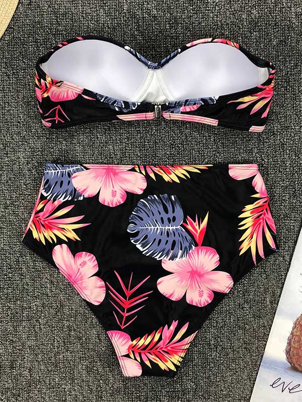 Floral-Print Underwired Bandeau Split Bikini Swimsuit