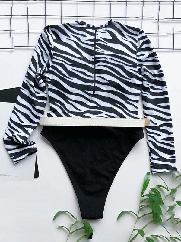 Zebra Print Split-Joint Belted Wetsuit