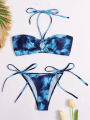 Halterneck Bandeau Split-Joint Tie Side Bikini Swimwear