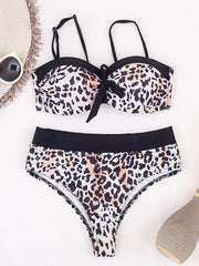 Spaghetti-Neck Leopard Padded Bralette Hipster Bikini Swimwear