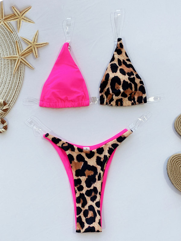 Asymmetric Color-Block Triangles Split Bikini Swimsuit