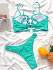 Sexy Bandeau-Bikini-Badeanzug mit Schlitz und Hohlsaum 