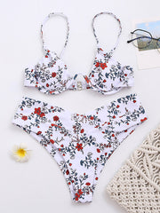 Floral-Print Underwired Triangles Split Bikini Swimsuit