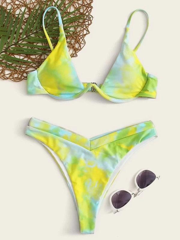 Tie-Dyed Gradient Underwired Split Bikini Swimsuit