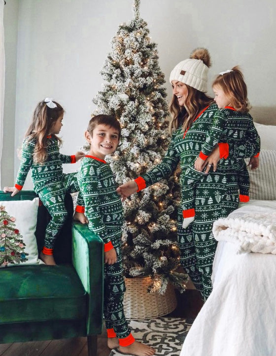 Green Christmas Tree Patterned Family Matching Pajamas Sets