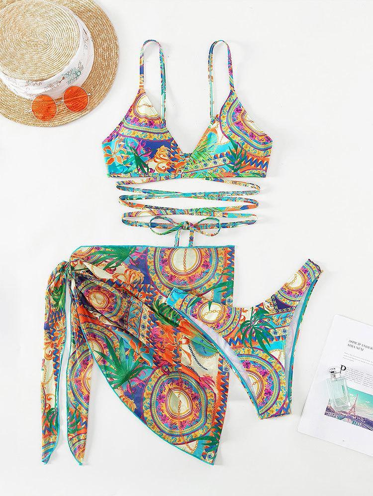 Jane Printed Three-piece Bikini Set