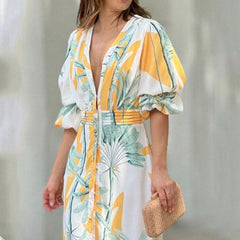 Yellow Puff Sleeves Maxi Dress