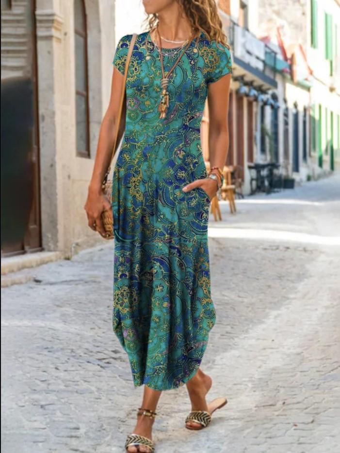 Summer Sundress Printed Robe Short Sleeve Dress Plus Size