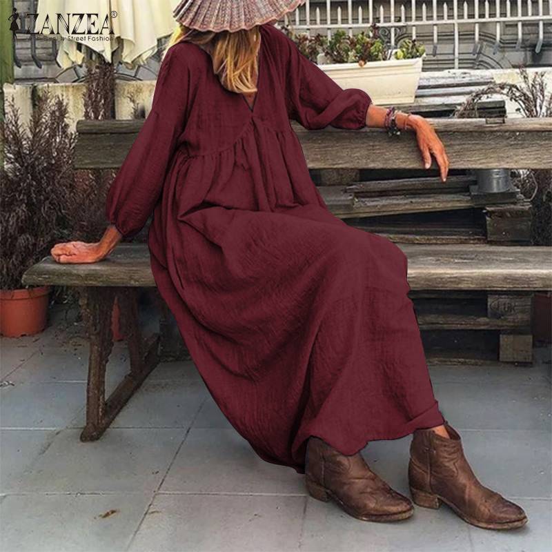 Fashion V-neck Loose Sleeve Casual Dress Long Skirt Out of Stock