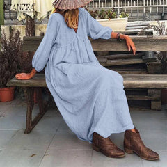 Fashion V-neck Loose Sleeve Casual Dress Long Skirt Out of Stock