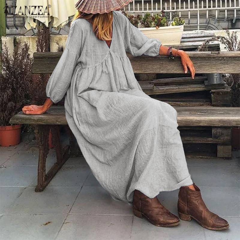 Fashion V-neck Loose Sleeve Casual Dress Long Skirt Out of Stock