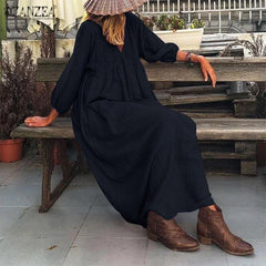 Fashion V-neck Loose Sleeve Casual Dress Long Skirt Out of Stock