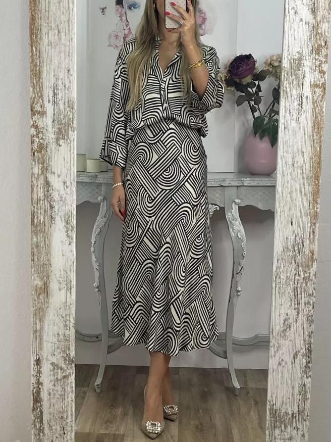 Women's Elegant Geometric print Top and Skirts Set