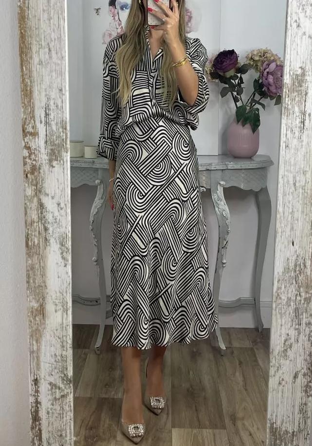 Women's Elegant Geometric print Top and Skirts Set