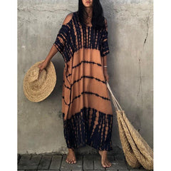 Off-the-shoulder printed dress long skirt