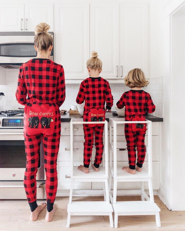 Niedliches Bärenmuster Plaid Onesies Weihnachten Familie passende Pyjamas Set 