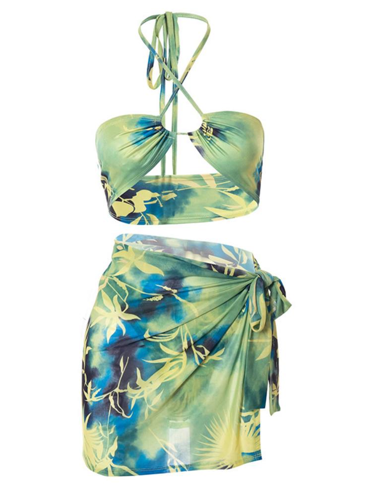 Dreiteiliges Bikini-Set „Maxine“ mit Tropen-Print 