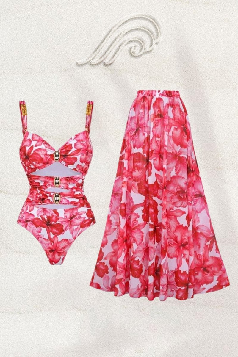 Modesty Printed Cut-out Two-pieces Swim Set