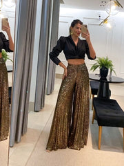 Sequined Wide-leg Pants