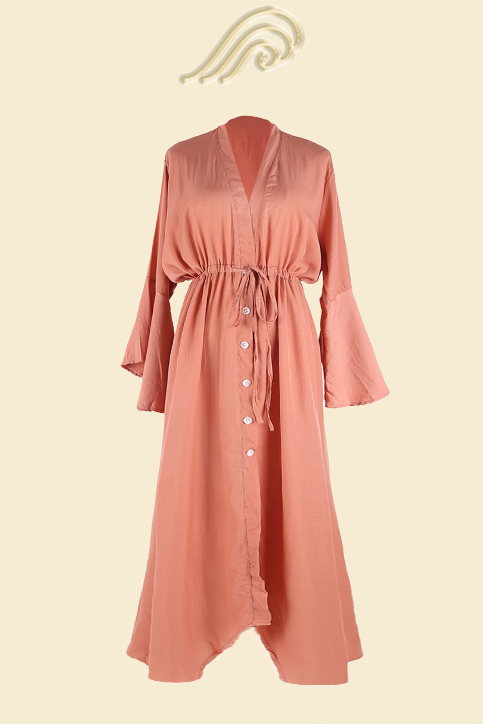 Elvira Button-up Drawstring Maxi Cover-up