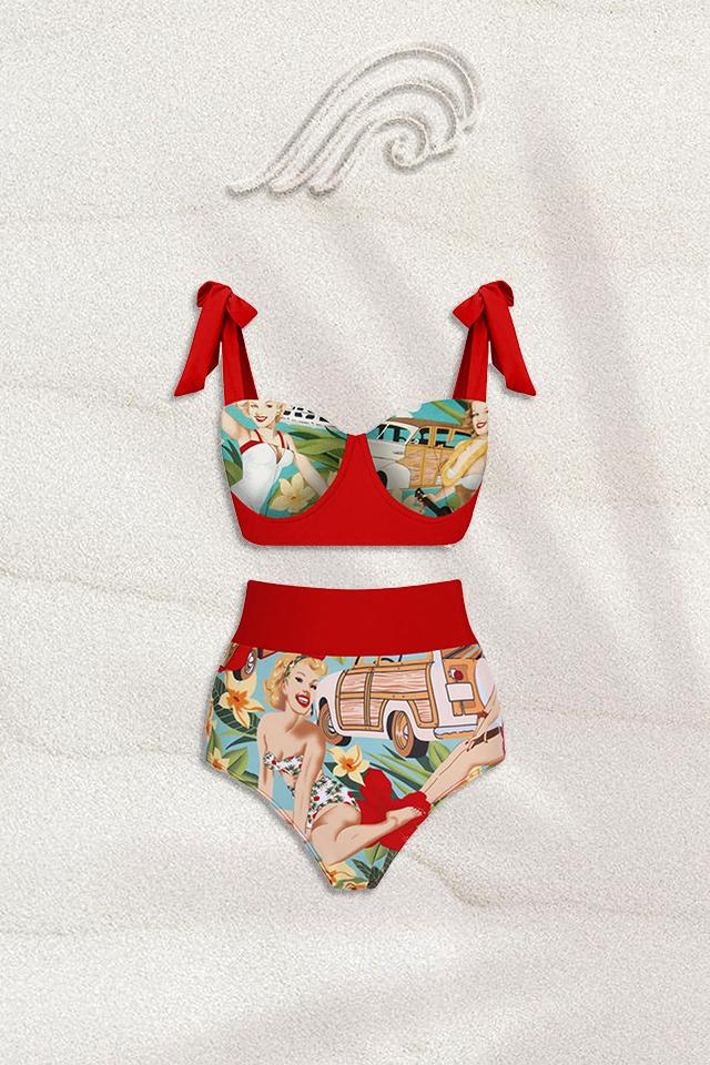 Poppy Retro Printed Three-pieces Swim Set