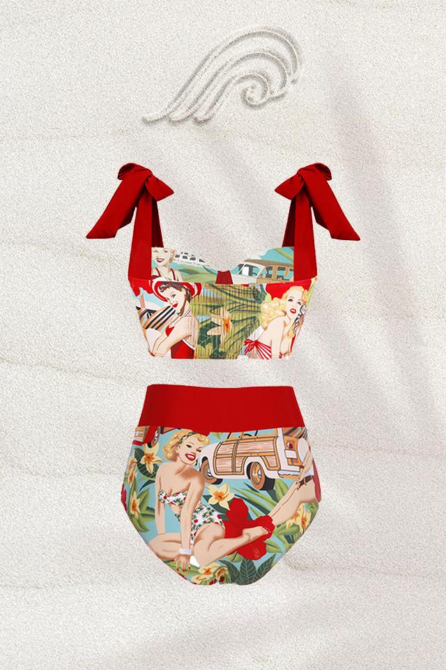 Poppy Retro Printed Three-pieces Swim Set