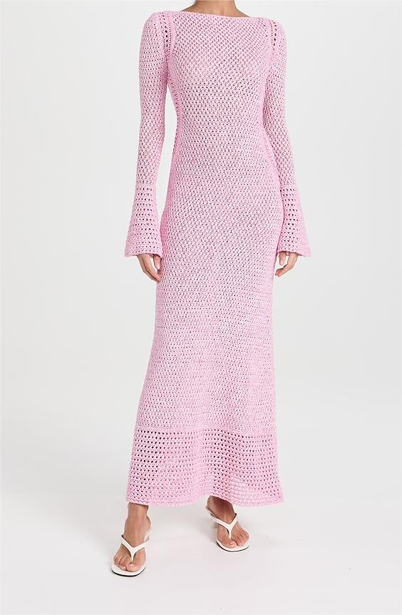 Pink Flared Sleeve Knit Maxi Dress