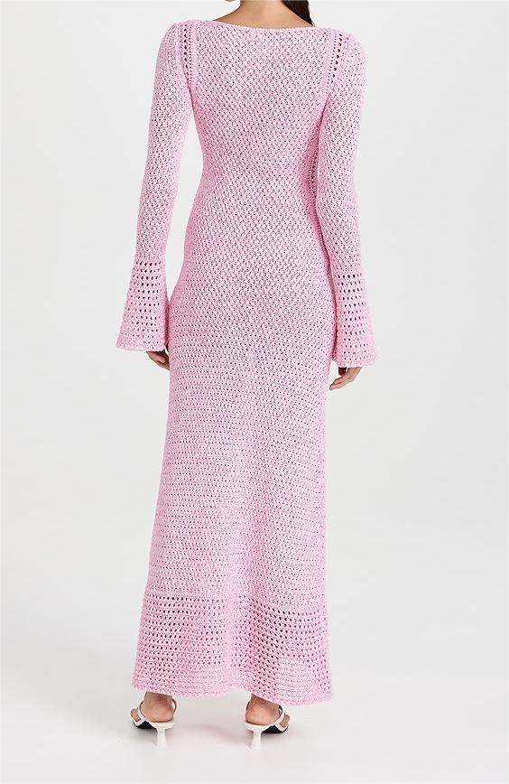 Pink Flared Sleeve Knit Maxi Dress